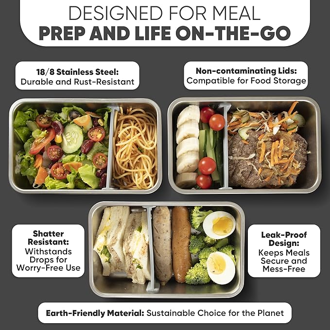 Bliss - Modern Leak proof Stainless Steel Lunch Box for Adults I Microwave safe | Metal Bento Box with 3 Compartments, Stainless steel Lunch Container, Metal Food Storage| Salad container