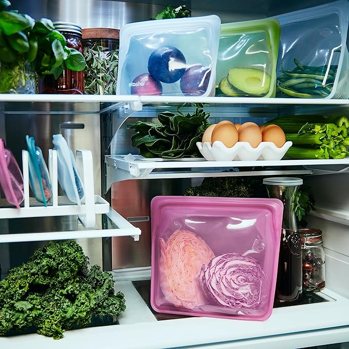 Stasher Premium Silicone Reusable Food Storage Stand-Up Bag Mega, Green, Microwave, Sous Vide, Dishwasher, Oven and Freezer Safe, BPA Free, Leak-free, Eco-friendly, 104 Oz