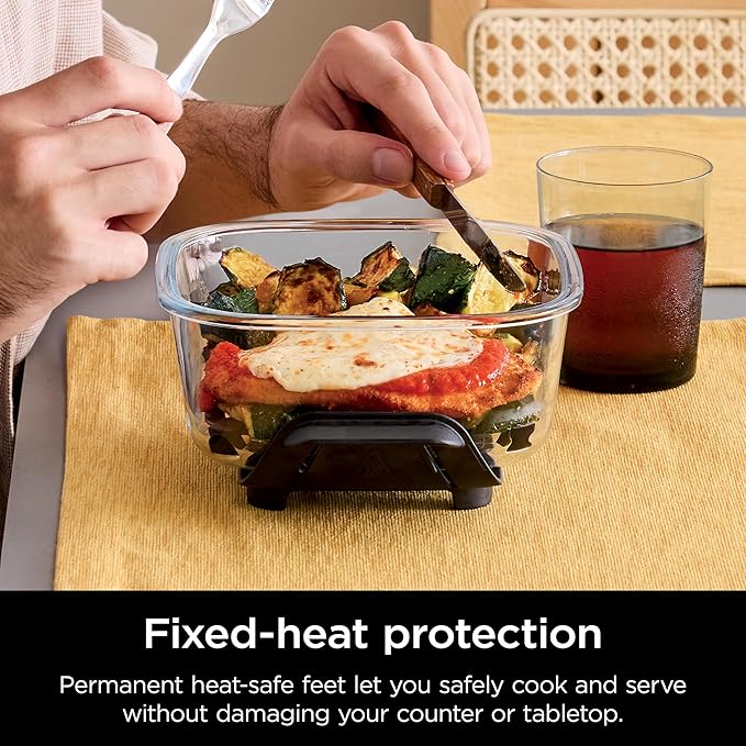 Ninja 6 Cup TempWare Glass Container with Leak-Proof Storage lid, Compatible Crispi Portable Cooking System, Microwave, Freezer and Dishwasher Safe, PFAS Free Glass Cooking Surface