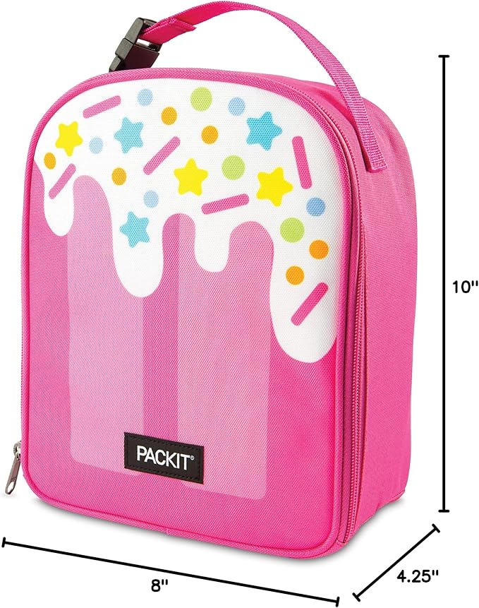 PackIt® Freezable Playtime Lunch Box, Pink Popsicle, Built with EcoFreeze® Technology, Collapsible, Reusable, Zip Closure With Buckle Handle, Perfect for Keeping School Lunches Fresh Large