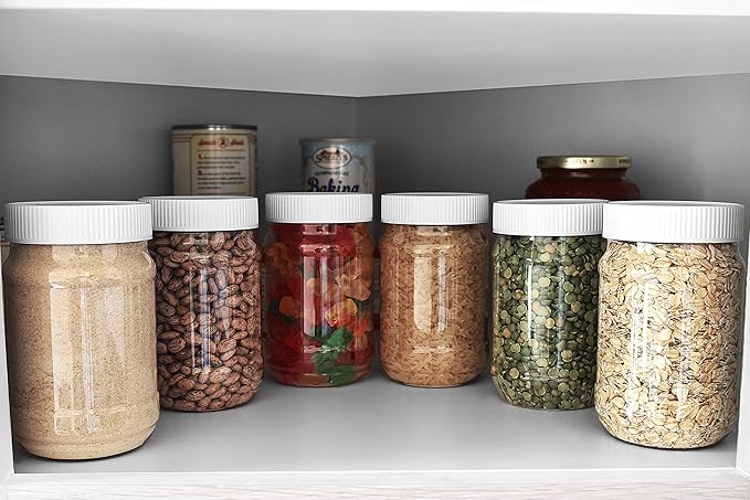 Pinnacle Mercantile Crystal Clear PET Plastic Jars with Screw on Lids 64 oz Set of 48 Wide Mouth