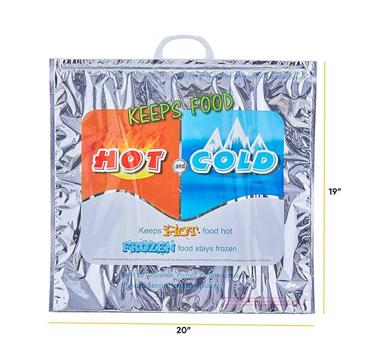 Superio Hot & Cold Insulated Bags for Food Delivery & Grocery Shopping - Reinforced Thermal Lunch Bag (2, 20" x 19")