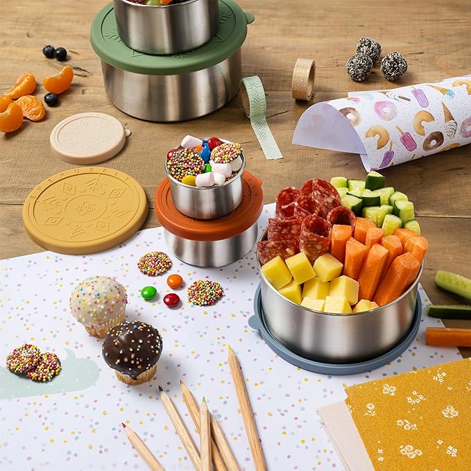 Everusely - Stainless Steel Containers with Lids - Set of 5, Muted Collection - Leakproof Stainless Steel Food Containers - Nesting Snack Holders - Metal Lunch Box - Portable & Reusable Meal Kit