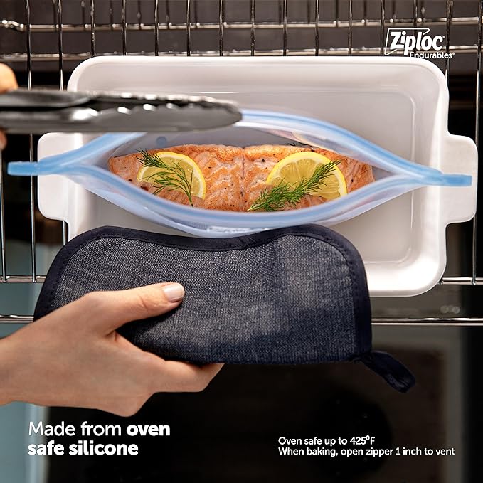 Ziploc Endurables Large Pouch and Medium Container, Reusable Silicone Bags and Food Storage Meal Prep Containers for Freezer, Oven, and Microwave, Dishwasher Safe