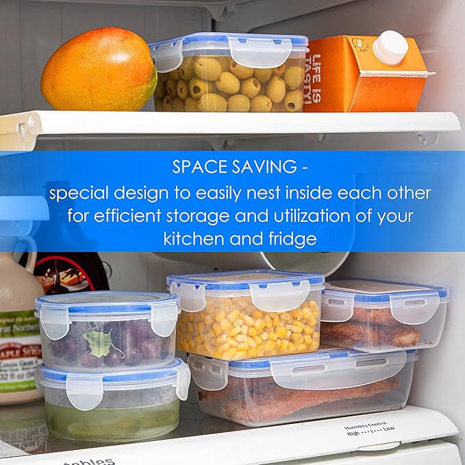 Moss & Stone Air Tight 16 Piece Plastic Food Storage Containers with Lids, Safe Lunch Box Set For DIshwasher and Microwave, Leak Proof Storage Containers For Food- BPA Free