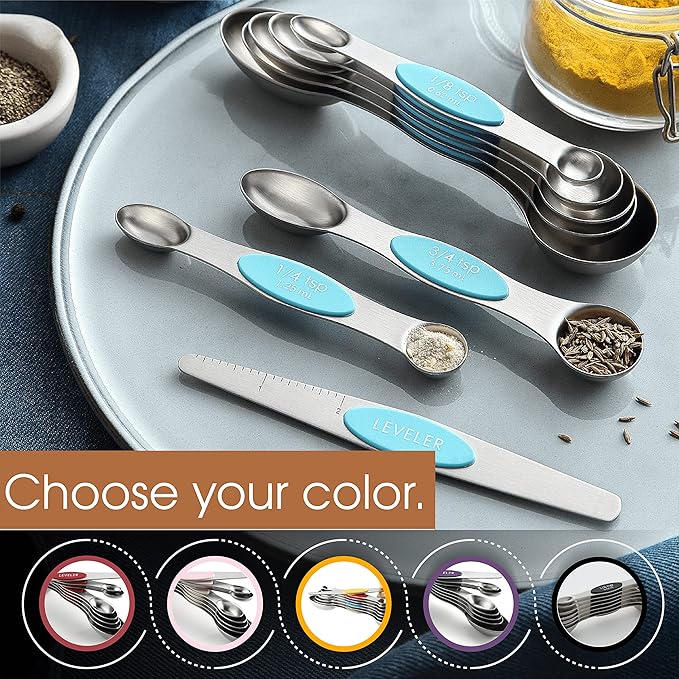 Spring Chef Dessert Bundle - Ice Cream Scoop, Medium Dough Blender, Magnetic Measuring Spoon Set - Aqua Sky