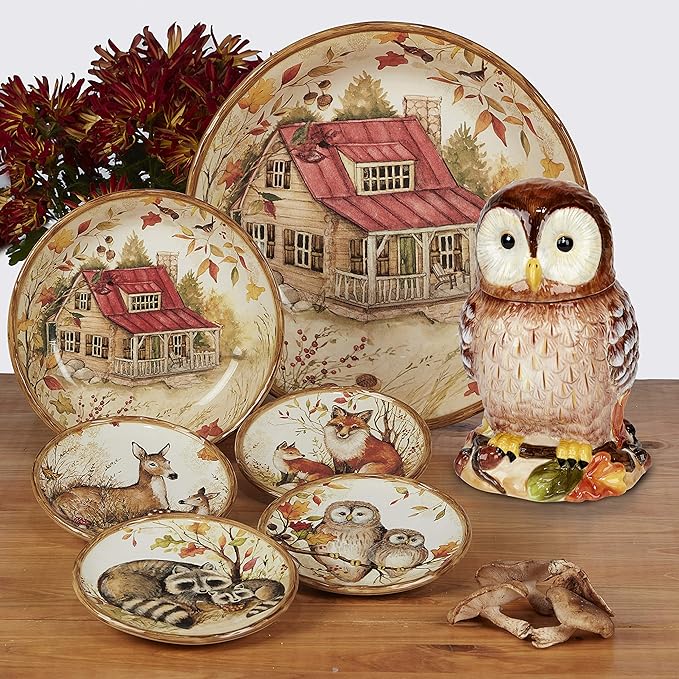 Pine Forest 152 oz. Ceramic Deep Serving Bowl – Large Woodland Forest Themed Bowl with Deer and Autumn Leaves for Mixing, Serving Pasta, Fruit, Holiday Meals, Harvest Sides, or Seasonal Entertaining
