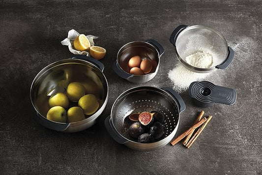 Joseph Joseph Nest 9 Plus, 9 Piece Compact Food Preparation Set with Mixing Bowls, Measuring Cups, Sieve and Colander, Stainless Steel