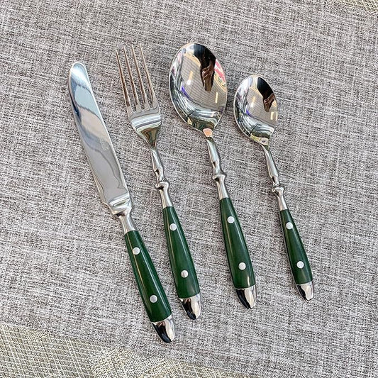 Green Silverware Set for 8 Flatware Sets Classic Two Nail Handle Ergonomic 18/8 Food-Grade Stainless Steel Cutlery SetDishwasher Safe for Family Gatherings Formal Occasions (32-Piece)