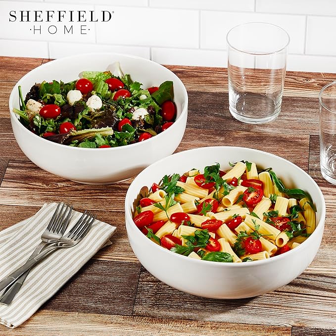 Sheffield Home Large Stoneware Serving Bowl Set - 86oz Capacity 9.5" Large Serving Bowls for Salad, Pasta, Mixing - Dishwasher and Microwave Safe Ceramic - White