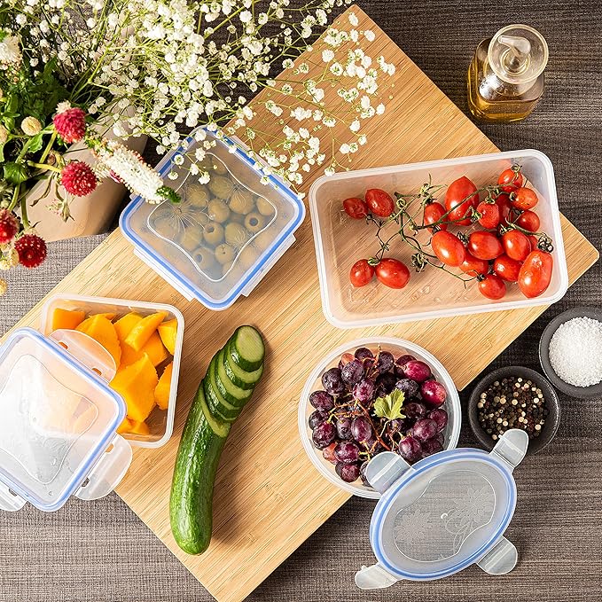 Moss & Stone Air Tight 16 Piece Plastic Food Storage Containers with Lids, Safe Lunch Box Set For DIshwasher and Microwave, Leak Proof Storage Containers For Food- BPA Free