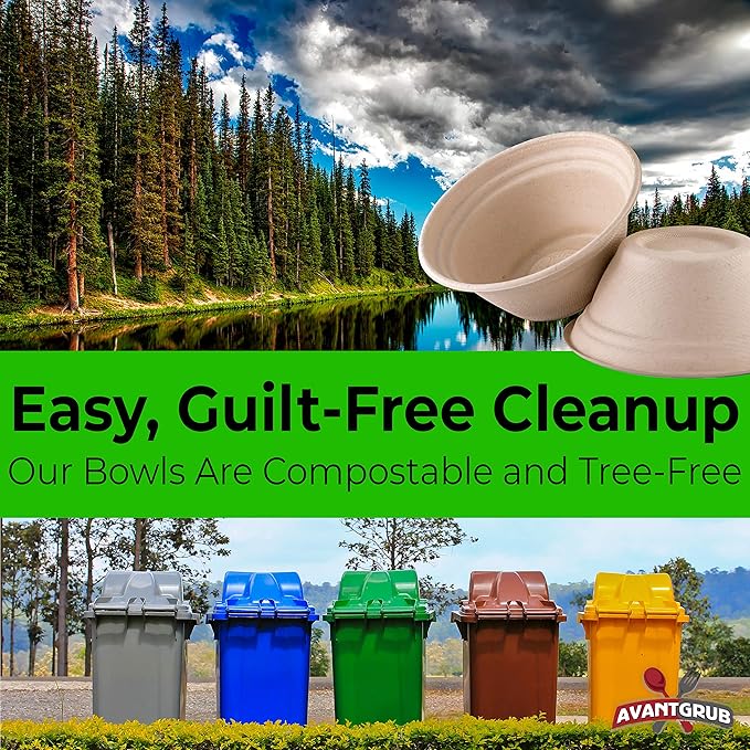 Mini Restaurant-Grade, Small 8 oz Bowls Bulk 250Pk. Great for Ice Cream, Chili or Soup. Disposable, Compostable Bowls are Allergen-Free, Leakproof and Microwave Safe for Hot or Cold Use